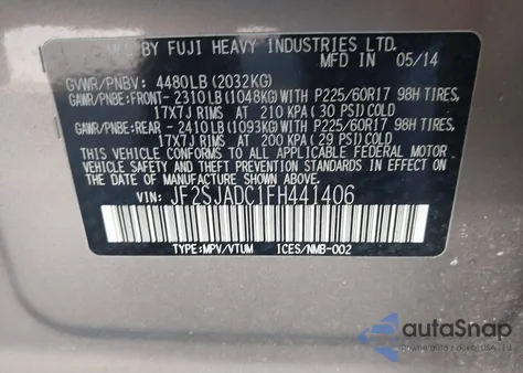 2015 Subaru Forester 2.5I Premium z USA, uszkodzony, nr VIN JF2SJADC1FH441406